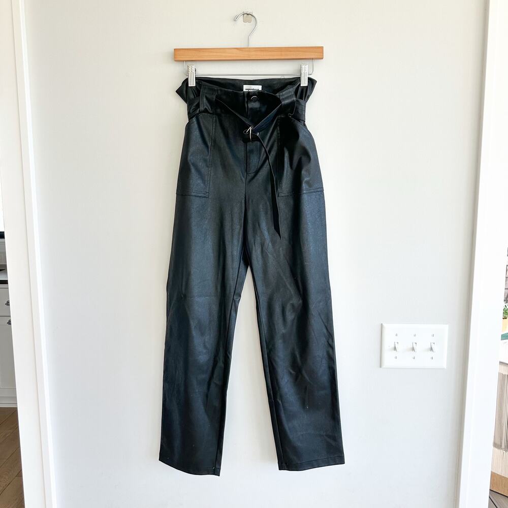 Superdown Chanice Buckle Faux Leather Pant Black L